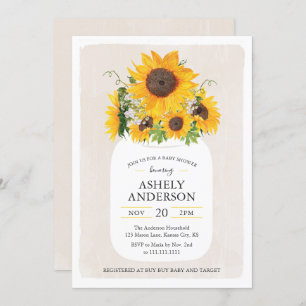 Sunflower Mason Jar Baby shower Invitation Kaart