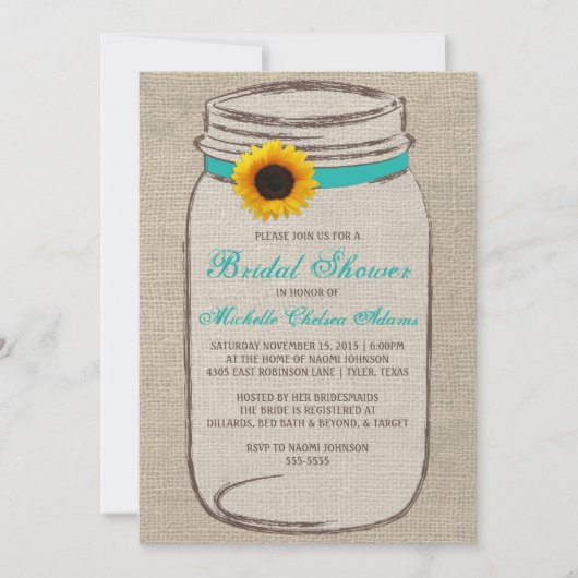 Sunflower Mason Jar Bridal Showuitnodiging Kaart (Voorkant)