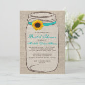 Sunflower Mason Jar Bridal Showuitnodiging Kaart (Staand voorkant)