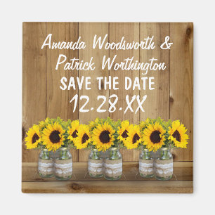 Sunflower Mason Jar Burlap en Lace Save the Date Magneet