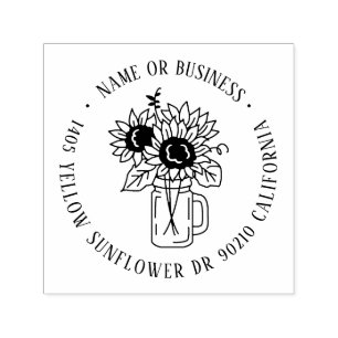 Sunflower Mason Jar Custom Name Return-adres Zelfinktende Stempel