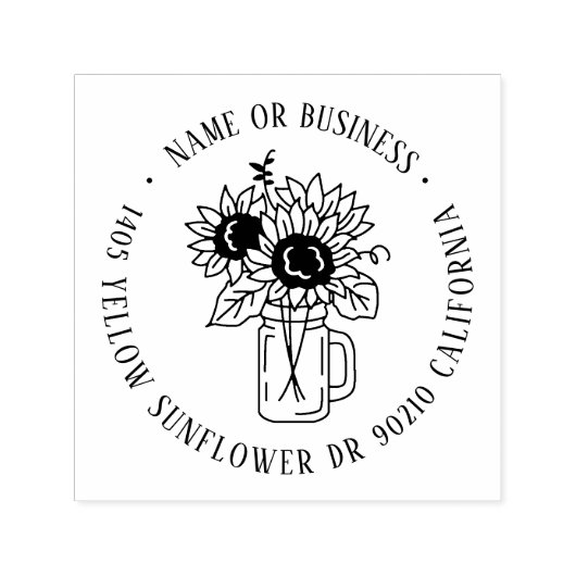 Sunflower Mason Jar Custom Name Return-adres Zelfinktende Stempel (Design)