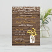 Sunflower Mason Jar & Lights Wedding Uitnodiging (Staand voorkant)
