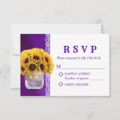 Sunflower Mason Jar Paars Wedding RSVP Kaartje (Voorkant)