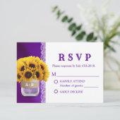 Sunflower Mason Jar Paars Wedding RSVP Kaartje (Staand voorkant)