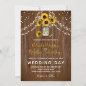 Sunflower Mason Jar Rustic Barn Wood Weddenschap Kaart (Voorkant)