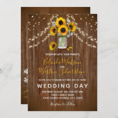 Sunflower Mason Jar Rustic Barn Wood Weddenschap Kaart (Voorkant / Achterkant)