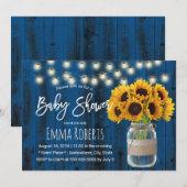 Sunflower Mason Jar Rustic Navy Blue Baby shower Kaart (Voorkant / Achterkant)