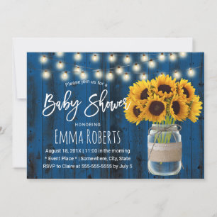 Sunflower Mason Jar Rustic Navy Blue Baby shower Kaart