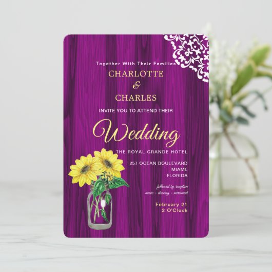 Sunflower Mason Jar Rustic Wedding Kaart (Staand voorkant)