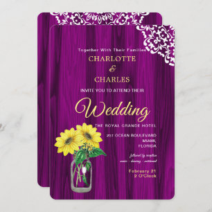 Sunflower Mason Jar Rustic Wedding Kaart