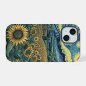 Sunflower Meadow in the Starry Night iPhone 15 Case (Achterkant horizontaal)