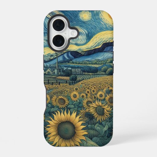 Sunflower Meadow in the Starry Night iPhone 16 Hoesje (Achterkant)