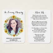 Sunflower Memorial Foto Funeral Prayer Kaart (Voorkant /achterkant)