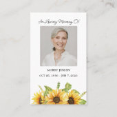 Sunflower Memorial Foto Funeral Prayer Kaart Visitekaartje (Voorkant)