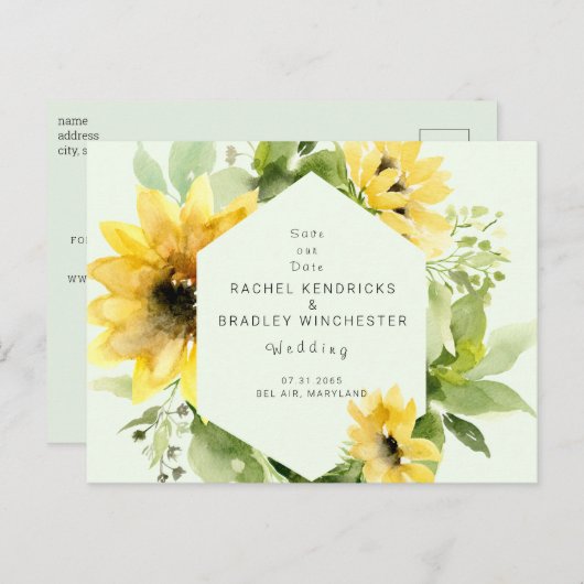 Sunflower Mint Wedding Save Our Date Aankondigingskaart (Voorkant / Achterkant)