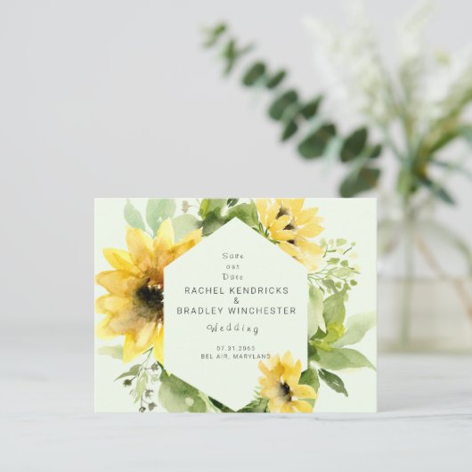 Sunflower Mint Wedding Save Our Date Aankondigingskaart (Staand voorkant)
