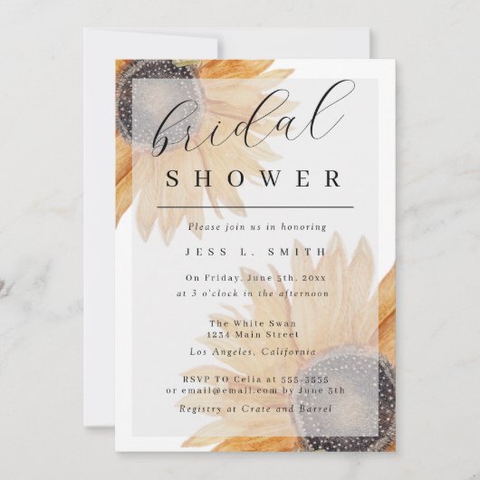 Sunflower Modern Bridal Shower Invitation Kaart (Voorkant)