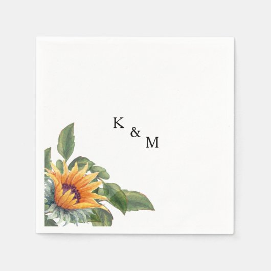 Sunflower Monogram Cocktail Napkins Servet (Voorkant)