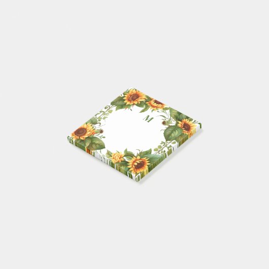 Sunflower Monogram Watercolor Post-it® Notes (Schuin)
