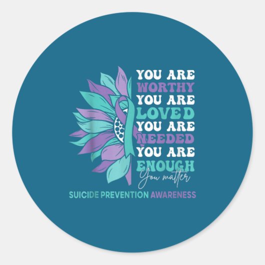 Sunflower Motivational Suprt Suicide Prevention Aw Ronde Sticker (Voorkant)