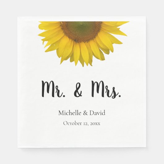 Sunflower Mr & Mrs Wedding Elegant Typografie Servet (Voorkant)