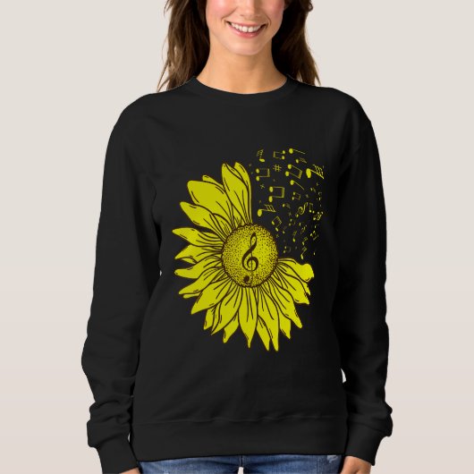Sunflower Musical Instrument Music Notes Flower    Trui (Voorkant)