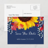 Sunflower Navy Blue Bewaar de datumkaarten Aankondigingskaart (Voorkant / Achterkant)