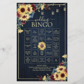 Sunflower Navy Blue Burgundy Wedding Bingo Game (Voorkant)