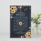 Sunflower Navy Blue Burgundy Wedding Bingo Game (Staand voorkant)