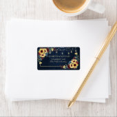 Sunflower Navy Blue Burgundy Wood Floral Adres Etiket (Insitu)