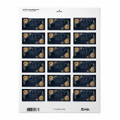 Sunflower Navy Blue Burgundy Wood Floral Adres Etiket (Full Sheet)