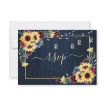 Sunflower Navy Blue Burgundy Wood Floral +Menu
