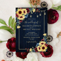 Sunflower Navy Blue Burgundy Wood Floral Weddensch