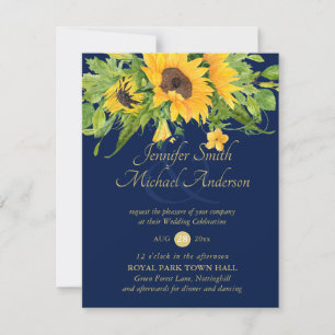 Sunflower Navy Blue Country Floral Wedding Invite