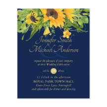 Sunflower Navy Blue Country Floral Wedding Invite