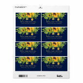 Sunflower Navy Blue Country Floral Wedding Invite Etiket (Full Sheet)