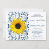 Sunflower Navy Blue Floral Wedding Invitation Kaart (Voorkant)