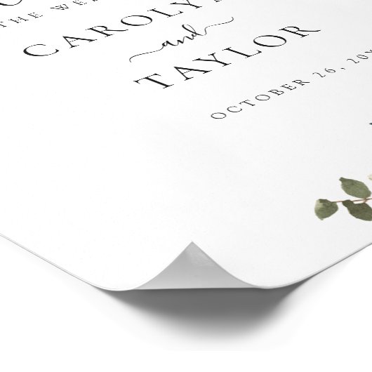 Sunflower Navy Blue Greenery Wedding Welcome Sign Poster (Hoek)