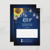 Sunflower Navy Blue Mason Jar Lights Wedding RSVP Kaartje (Voorkant / Achterkant)