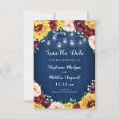 Sunflower Navy Blue Mason Jar Lights Wedding Save The Date (Voorkant)