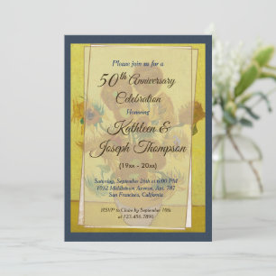 Sunflower Navy Blue Photo 50th Wedding Jubileum Kaart
