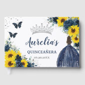 Sunflower Navy Blue Princess Silver Quinceañera Gastenboek (Voorkant)