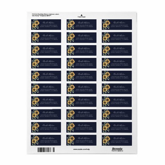Sunflower Navy Blue Return Address Labels (Full Sheet)