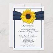 Sunflower Navy Blue Ribbon Wedding Invitation Kaart (Voorkant)