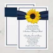 Sunflower Navy Blue Ribbon Wedding Invitation Kaart (Voorkant / Achterkant)