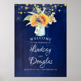 Sunflower Navy Blue Rustic Wedding Welcome Sign Poster