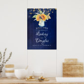 Sunflower Navy Blue Rustic Wedding Welcome Sign Poster (Keuken)