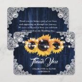 Sunflower Navy Blue Rustic Wood Weddenschap Bedankkaart (Voorkant / Achterkant)