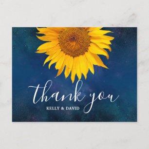 Sunflower Navy Blue Summer Weddenschap Bedankt Briefkaart